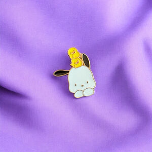 Sanrio Pochacco w/ Little Chicks Enamel Pin One Size White Yellow
